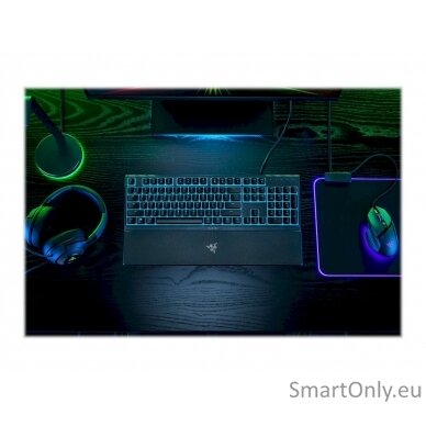 Razer Gaming Keyboard Ornata V3 X Gaming keyboard Cable routing options; Razer Synapse enabled; Fully programmable keys with on-the-fly macro recording; 6-key roll over; Gaming mode option; Braided fiber cable 1000 Hz Ultrapolling; Soft cushioned gaming-g 10