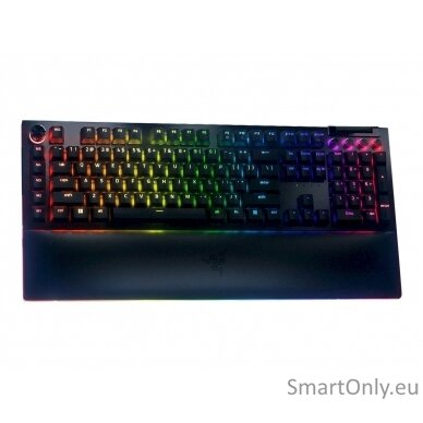 Razer Mechanical Gaming Keyboard BlackWidow V4 Pro Gaming Keyboard 5052 Aluminum Alloy Top Case; 5 dedicated macros keys; 3 dedicated macro side buttons; 2-side underglow on main chassis with 3-side underglow on wrist-rest; Up to 8,000 Hz polling rate RGB 4