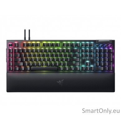 Razer Mechanical Gaming Keyboard BlackWidow V4 Pro Gaming Keyboard 5052 Aluminum Alloy Top Case; 5 dedicated macros keys; 3 dedicated macro side buttons; 2-side underglow on main chassis with 3-side underglow on wrist-rest; Up to 8,000 Hz polling rate RGB 4