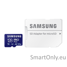 Samsung | MicroSD Card with SD Adapter | PRO Plus | 128 GB | microSDXC Memory Card | Flash memory class U3, V30, A2 | SD adapter