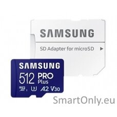 Samsung | PRO Plus microSD Card with Adapter | 512 GB | MicroSDXC | Flash memory class U3, V30, A2