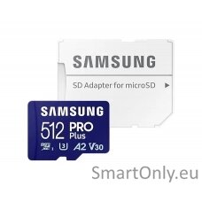 Samsung | PRO Plus microSD Card with Adapter | 512 GB | MicroSDXC | Flash memory class U3, V30, A2