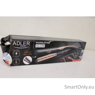 SALE OUT. Adler AD 2318 Infrared Hair straightener, Fast PTC heating, Black | Adler Infrared Hair Straightener | AD 2318 | Warranty 24 month(s) | Ceramic heating system | Temperature (min) 150 °C | Temperature (max) 230 °C | 35 W | Black | DAMAGED PACKAGI 1