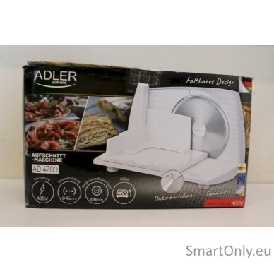 SALE OUT. Adler AD 4703 Food Slicer, Electric, Power 150 W, White | Adler | Food Slicer | AD 4703 | White | 150 W | DAMAGED PACKAGING 1