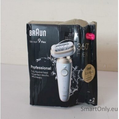 SALE OUT. Braun 9-011 3D Silk-epil 9 Flex Epilator, White/Gold | Braun Epilator | 9-011 3D Silk-epil 9 Flex | Operating time (max) 50 min | Number of power levels 2 | Wet & Dry | White/Gold | DAMAGED PACKAGING