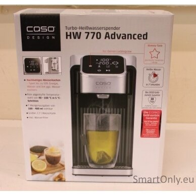 SALE OUT. Caso 01889 HW 770 advanced Turbo Hot water dispenser, Capacity 2.7 L, Black/Stainless Steel | Caso | Turbo Hot Water Dispenser | HW 770 Advanced | Water Dispenser | 2600 W | 2.7 L | Plastic/Stainless Steel | Black/Stainless Steel | USED, SCRATCH