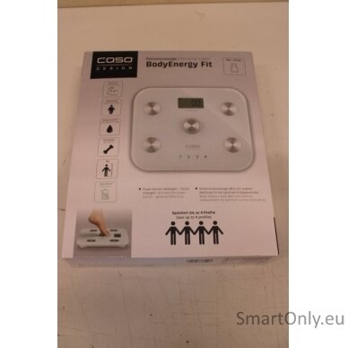 SALE OUT. Caso Body Energy Fit Scale, Maximum weight (capacity) 150 kg, Accuracy 100 g, Glass | Caso | Scale | BodyEnergy Fit | Maximum weight (capacity) 150 kg | Accuracy 100 g | White | DEMO