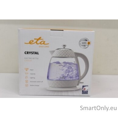 SALE OUT. ETA ETA315490010 Crystal Kettle, 1,7L, Glass/White | ETA | Crystal Kettle | ETA315490010 | Electric | 2200 W | 1.7 L | Glass | 360° rotational base | Glass/White | DAMAGED PACKAGING 3