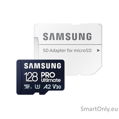 Samsung | MicroSD Card | PRO Ultimate | 128 GB | microSDXC Memory Card | Flash memory class U3, V30, A2 | SD adapter 3