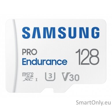 Samsung | PRO Endurance | MB-MJ128KA/EU | 128 GB | MicroSD Memory Card | Flash memory class U3, V30, Class 10 | SD adapter 3