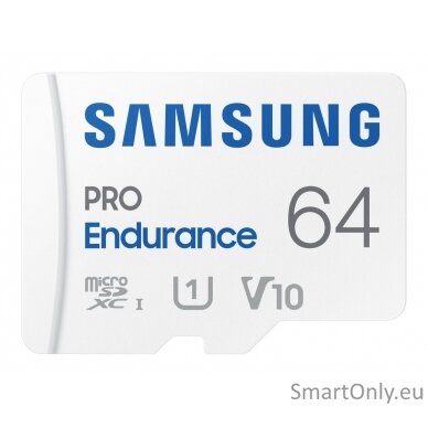 Samsung | PRO Endurance | MB-MJ64KA/EU | 64 GB | MicroSD Memory Card | Flash memory class U1, V10, Class 10 | SD adapter 3