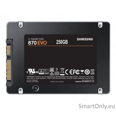 Samsung | SSD | 870 EVO | 250 GB | SSD form factor 2.5" | Solid-state drive interface SATA III | Read speed 560 MB/s | Write speed 530 MB/s 6