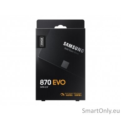 Samsung | SSD | 870 EVO | 250 GB | SSD form factor 2.5" | Solid-state drive interface SATA III | Read speed 560 MB/s | Write speed 530 MB/s 8