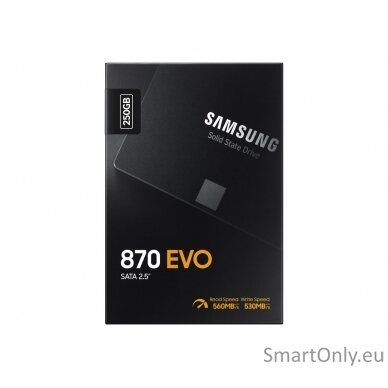 Samsung | SSD | 870 EVO | 250 GB | SSD form factor 2.5" | Solid-state drive interface SATA III | Read speed 560 MB/s | Write speed 530 MB/s 9