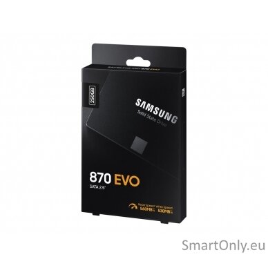 Samsung | SSD | 870 EVO | 250 GB | SSD form factor 2.5" | Solid-state drive interface SATA III | Read speed 560 MB/s | Write speed 530 MB/s 10