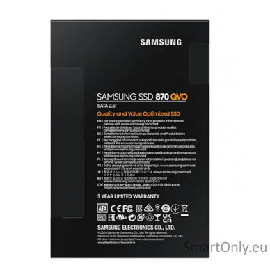 Samsung | SSD | 870 QVO | 1000 GB | SSD form factor 2.5" | Solid-state drive interface SATA III | Read speed 560 MB/s | Write speed 530 MB/s 5