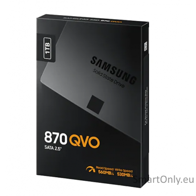 Samsung | SSD | 870 QVO | 1000 GB | SSD form factor 2.5" | Solid-state drive interface SATA III | Read speed 560 MB/s | Write speed 530 MB/s 6