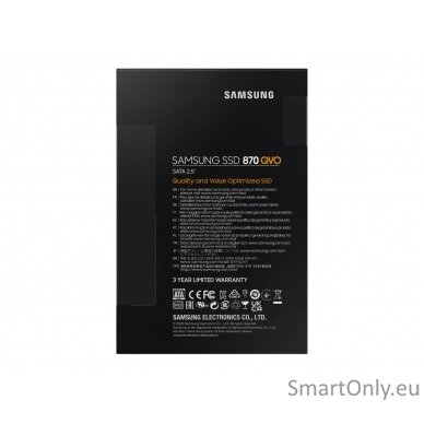 Samsung | SSD | 870 QVO | 1000 GB | SSD form factor 2.5" | Solid-state drive interface SATA III | Read speed 560 MB/s | Write speed 530 MB/s 15