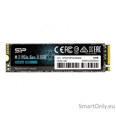 Silicon Power SSD | P34A60 | 2000 GB | Solid-state drive interface PCIe Gen3x4 | Read speed 2200 MB/s | Write speed 1600 MB/s