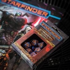 Starfinder Dead Suns kauliukų rinkinys tamsiai mėlynos ir oranžinės sp