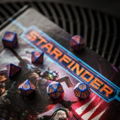 Starfinder Dead Suns kauliukų rinkinys tamsiai mėlynos ir oranžinės sp 3