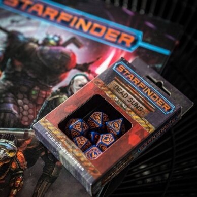 Starfinder Dead Suns kauliukų rinkinys tamsiai mėlynos ir oranžinės sp 1