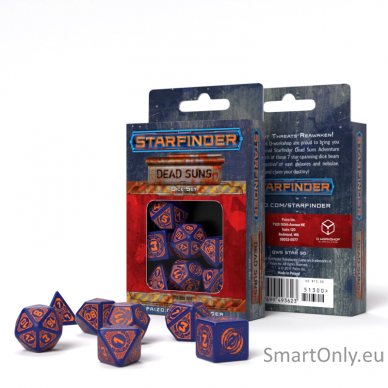 Starfinder Dead Suns kauliukų rinkinys tamsiai mėlynos ir oranžinės sp