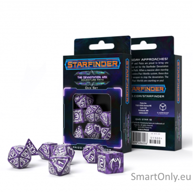 Starfinder Devastation Ark kauliukų rinkinys violetinės ir baltos spalvos