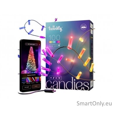 Twinkly Candies 100 Candle-shaped RGB LEDs, Clear Wire, USB-C|Twinkly